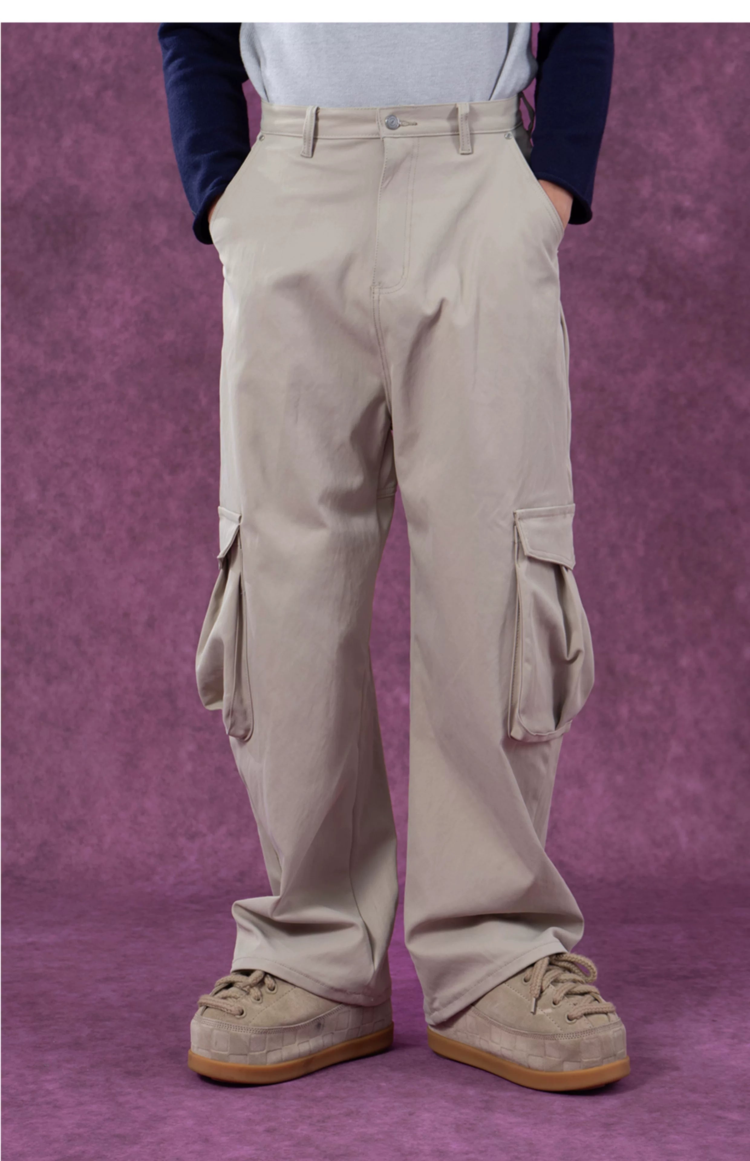 Men's Pink Beige Multi-pocket Cargo Pants