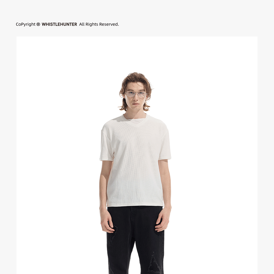 3-Tone Patchwork V-Neck Waffle Tee