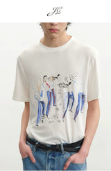 Printed Short-sleeve Tee with Tencel Wool