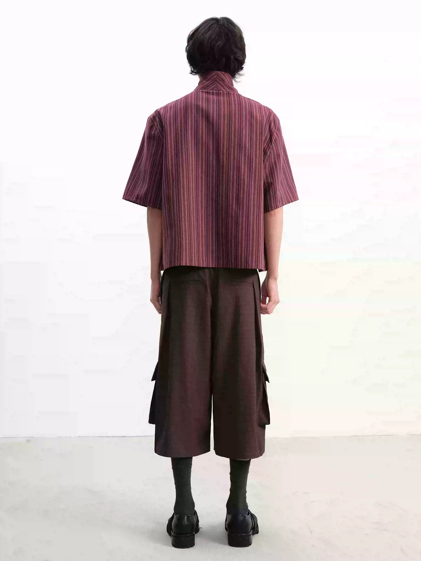 Short-Sleeve Striped Cotton Linen Shirt