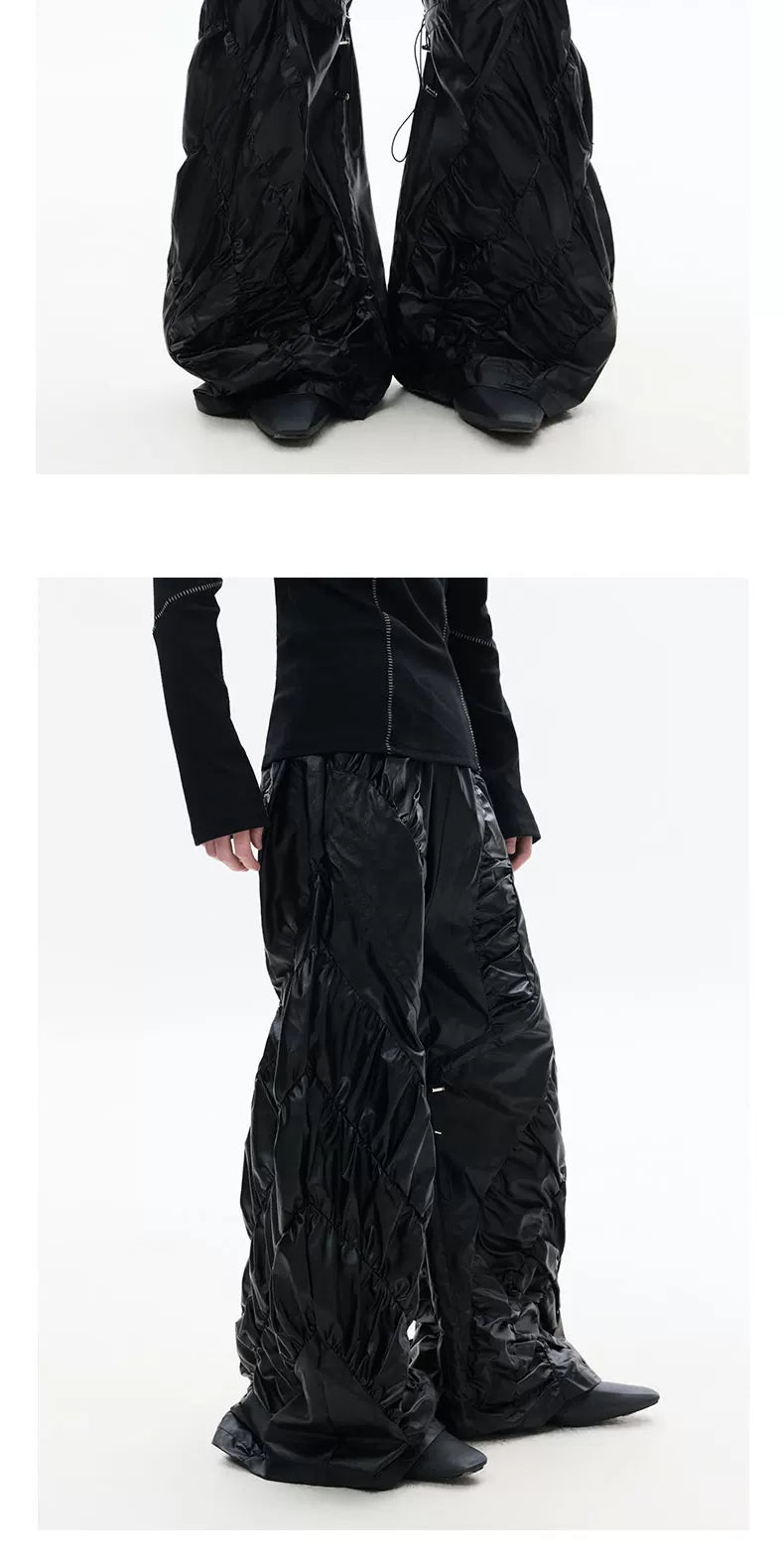 Dark Wrinkle Drawstring Wide Leg Pants