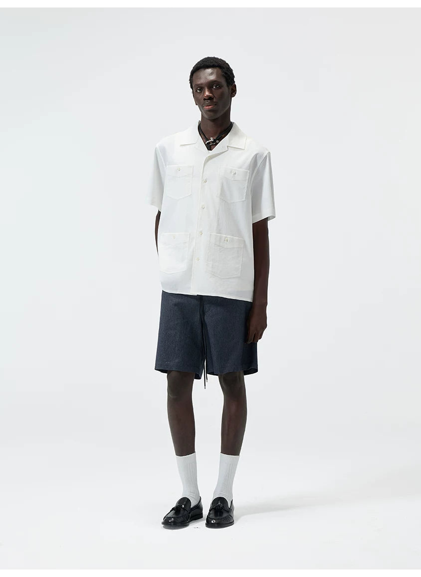Short-Sleeve Cuban Collar Linen Blend Shirt