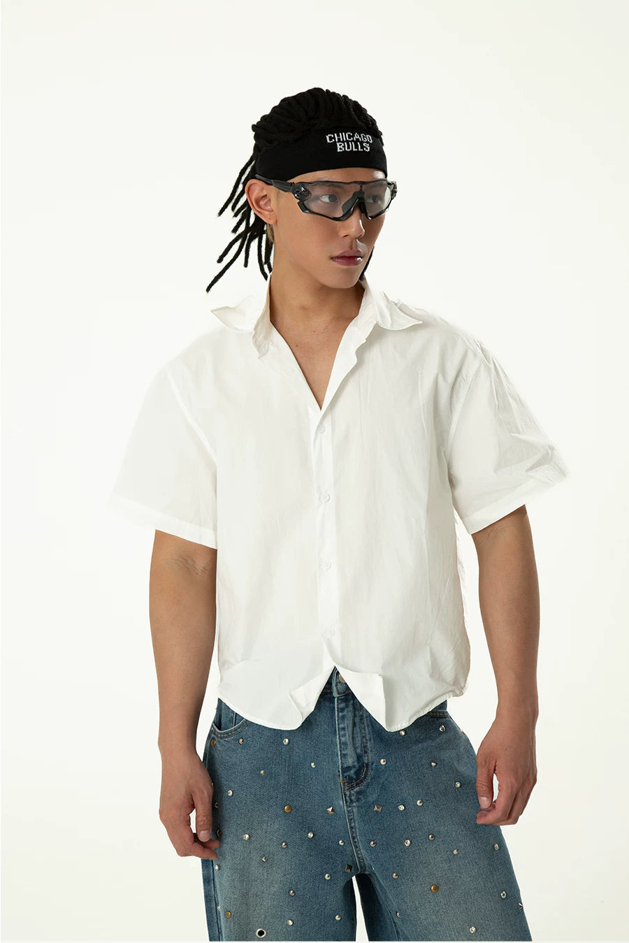 Unisex Loose White Cropped Short-sleeve Shirts