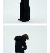 Washed Detachable Fur Zip Hoodie
