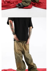 Heavy Washed Bamboo Print Baggy Jeans