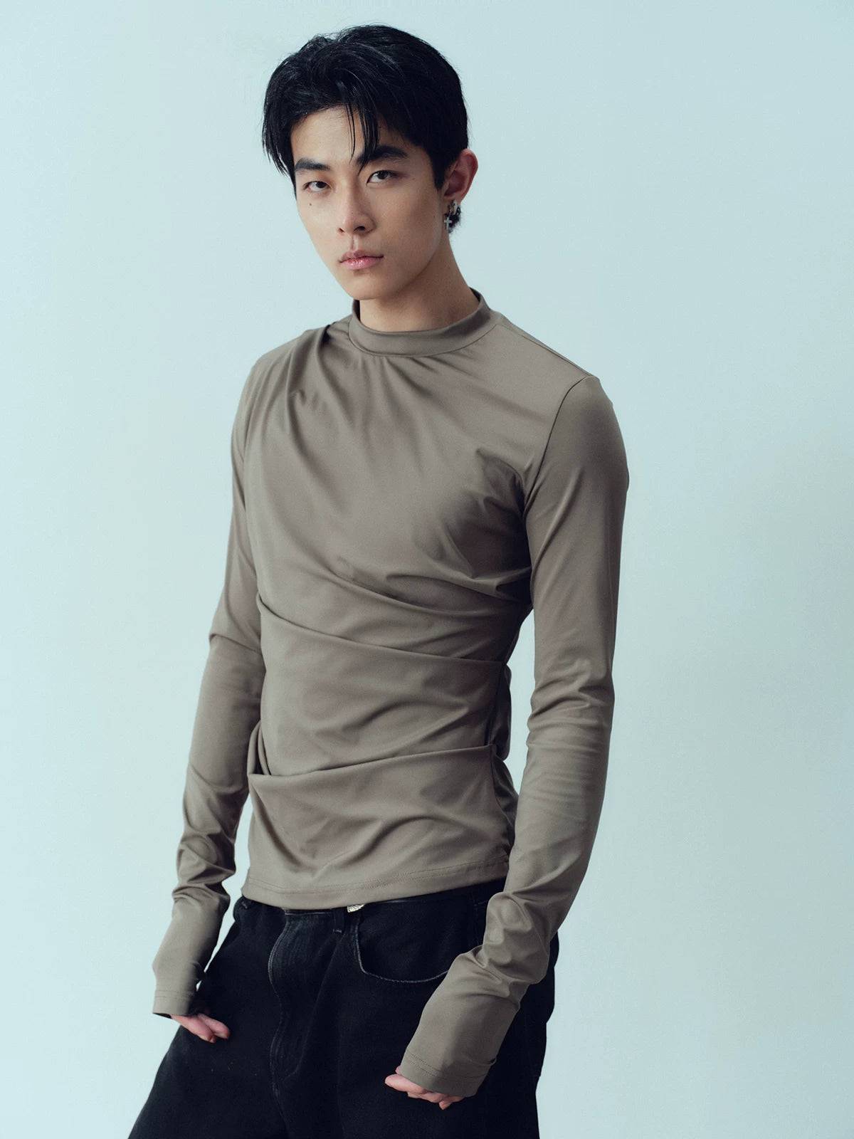 Wrinkled Slim Fit Long Sleeve Top