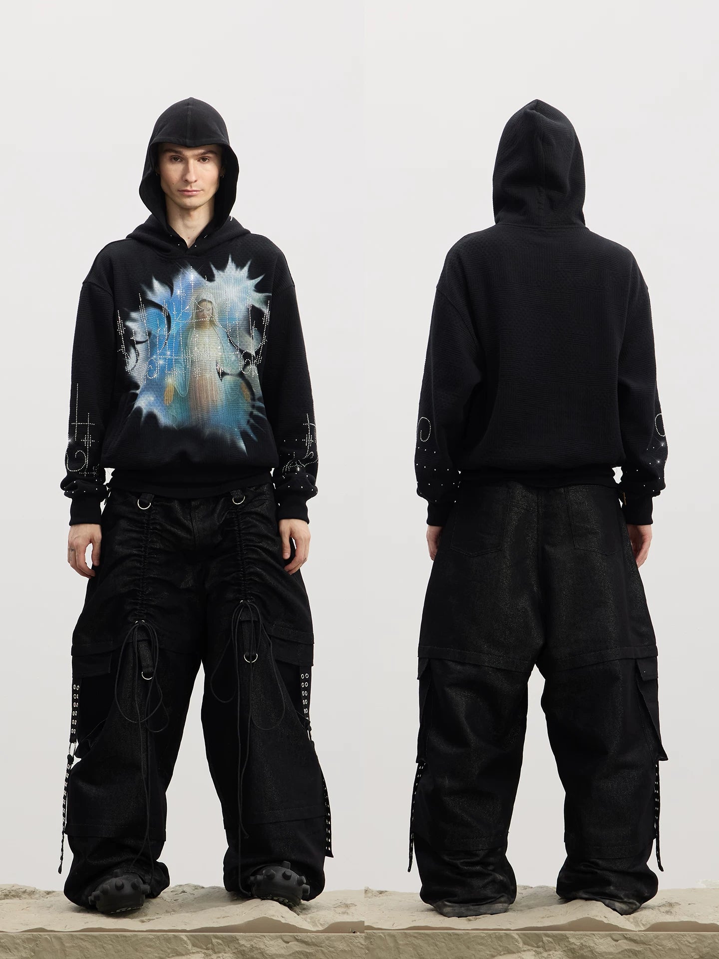 Adjustable Ruched Strap Pocket Cargo Jeans