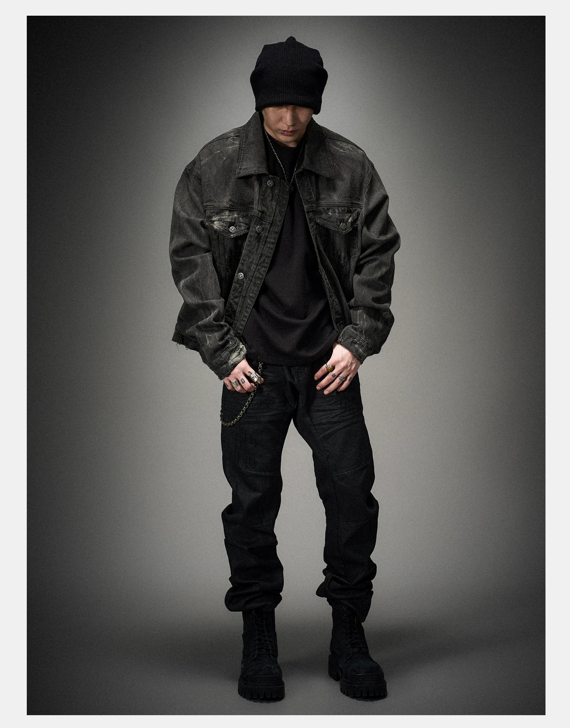 Loose Heavy Washed Distressed Denim Jacket