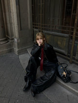 Deconstructed Pleated Curved Leather Pants