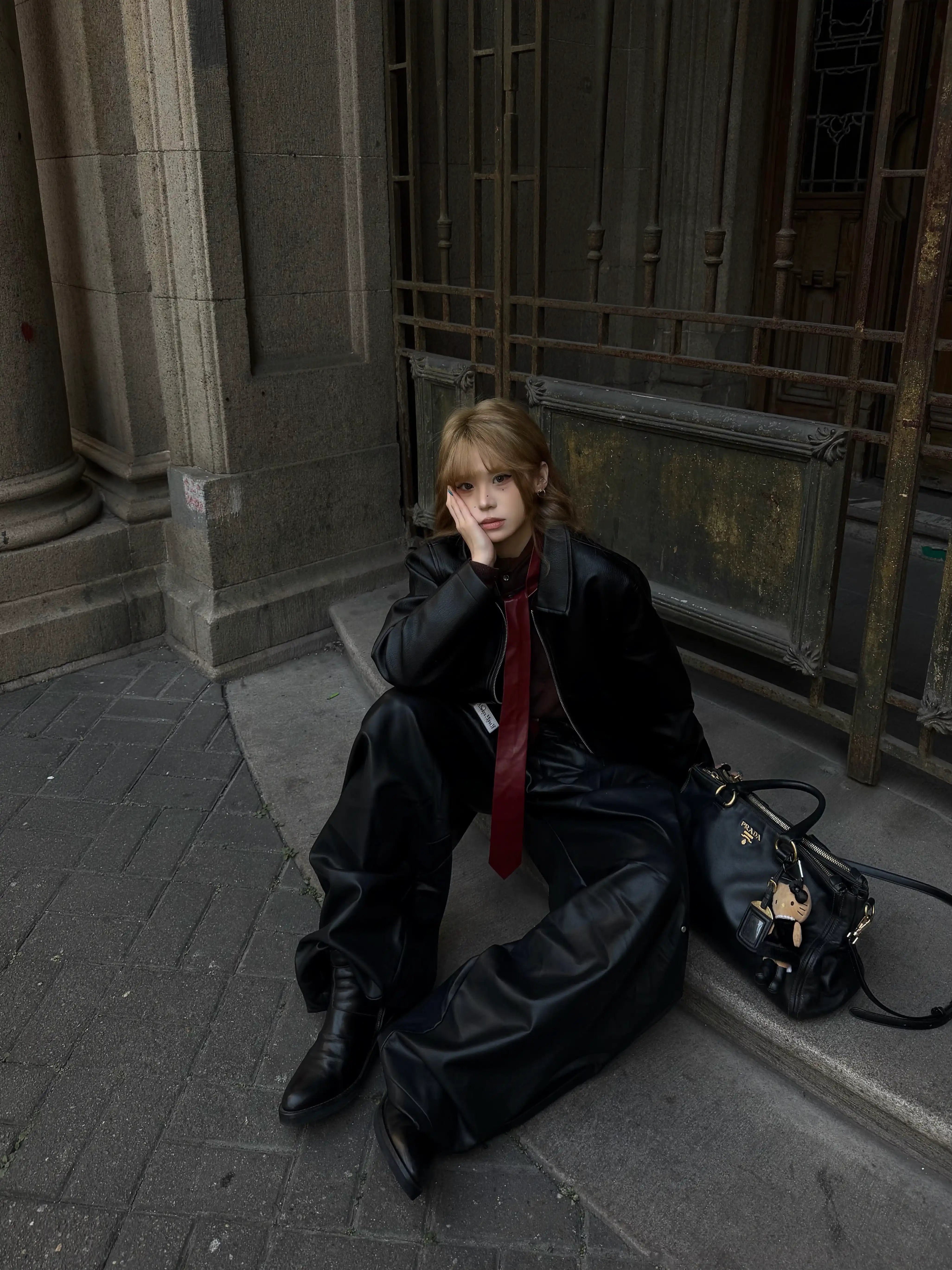 Deconstructed Pleated Curved Leather Pants