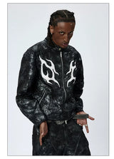American Printed Pleated Leather Biker Jacket