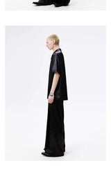 Cuban Collar Short Sleeve Satin Shirt