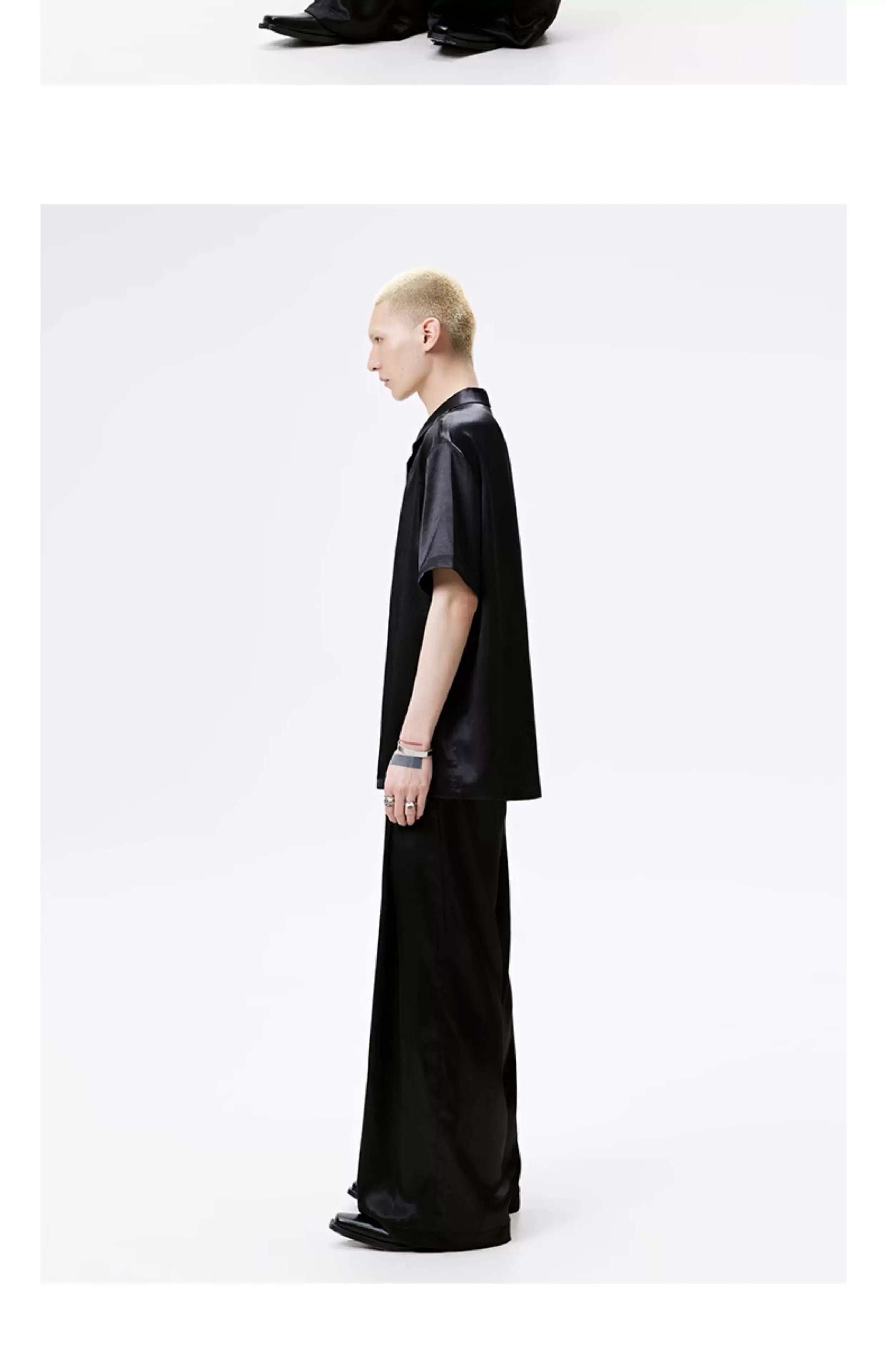 Cuban Collar Short Sleeve Satin Shirt