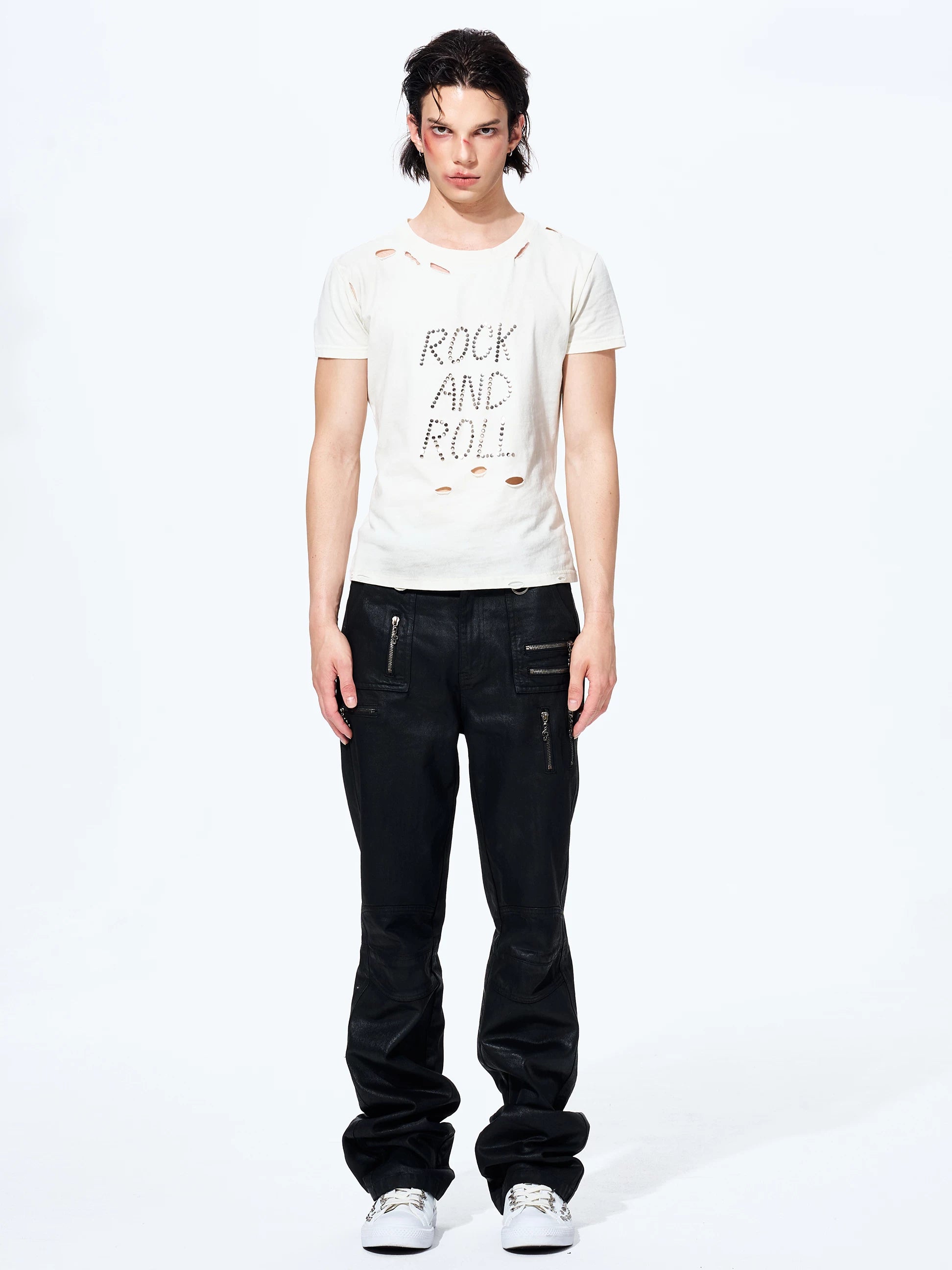 Unisex Rivet Letter Washed Distressed Tees