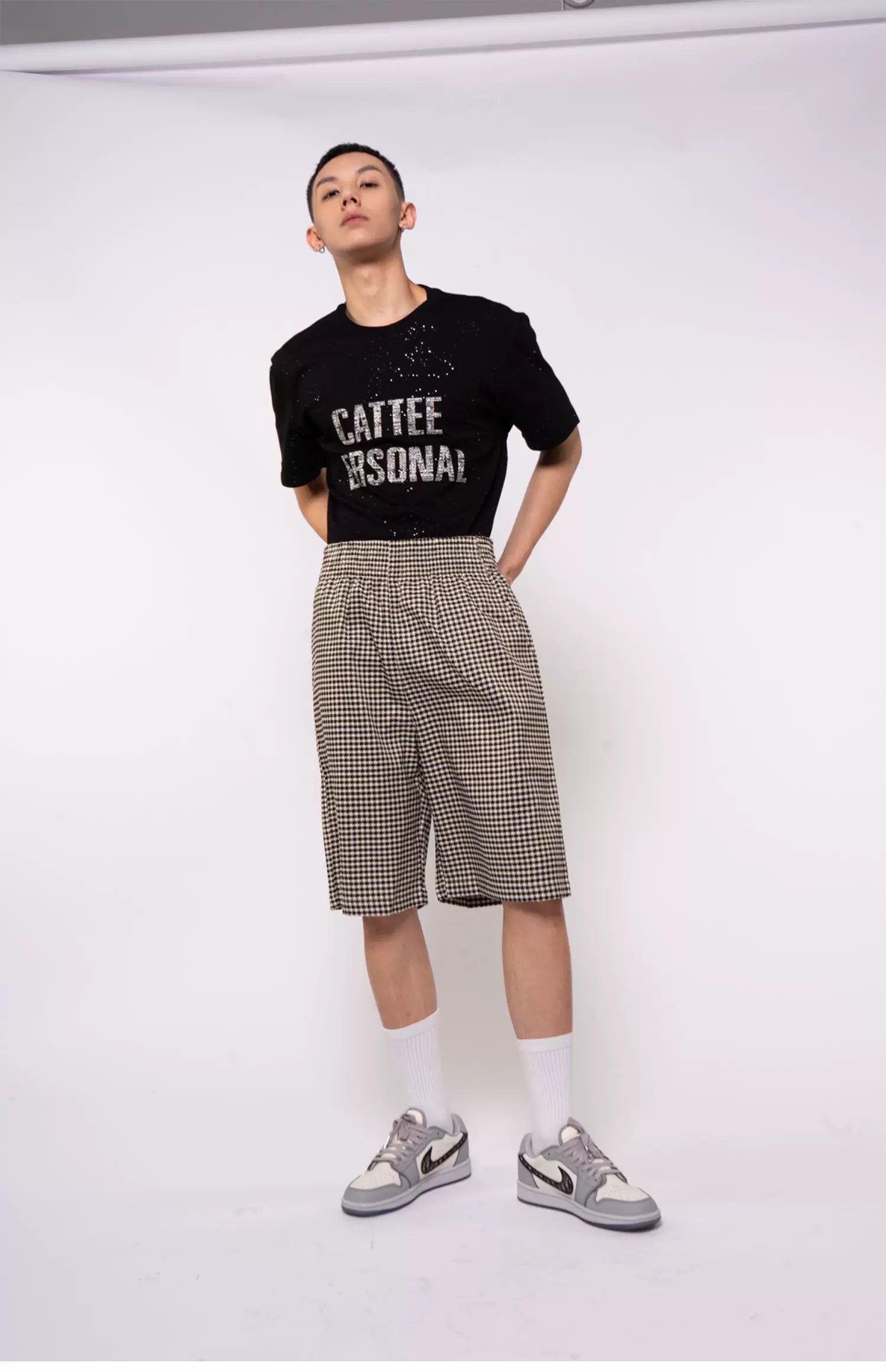 Men's Retro Black White Plaid Shorts