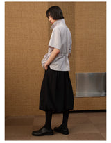 Short Sleeve Bubble Pleat Drawstring Shirt
