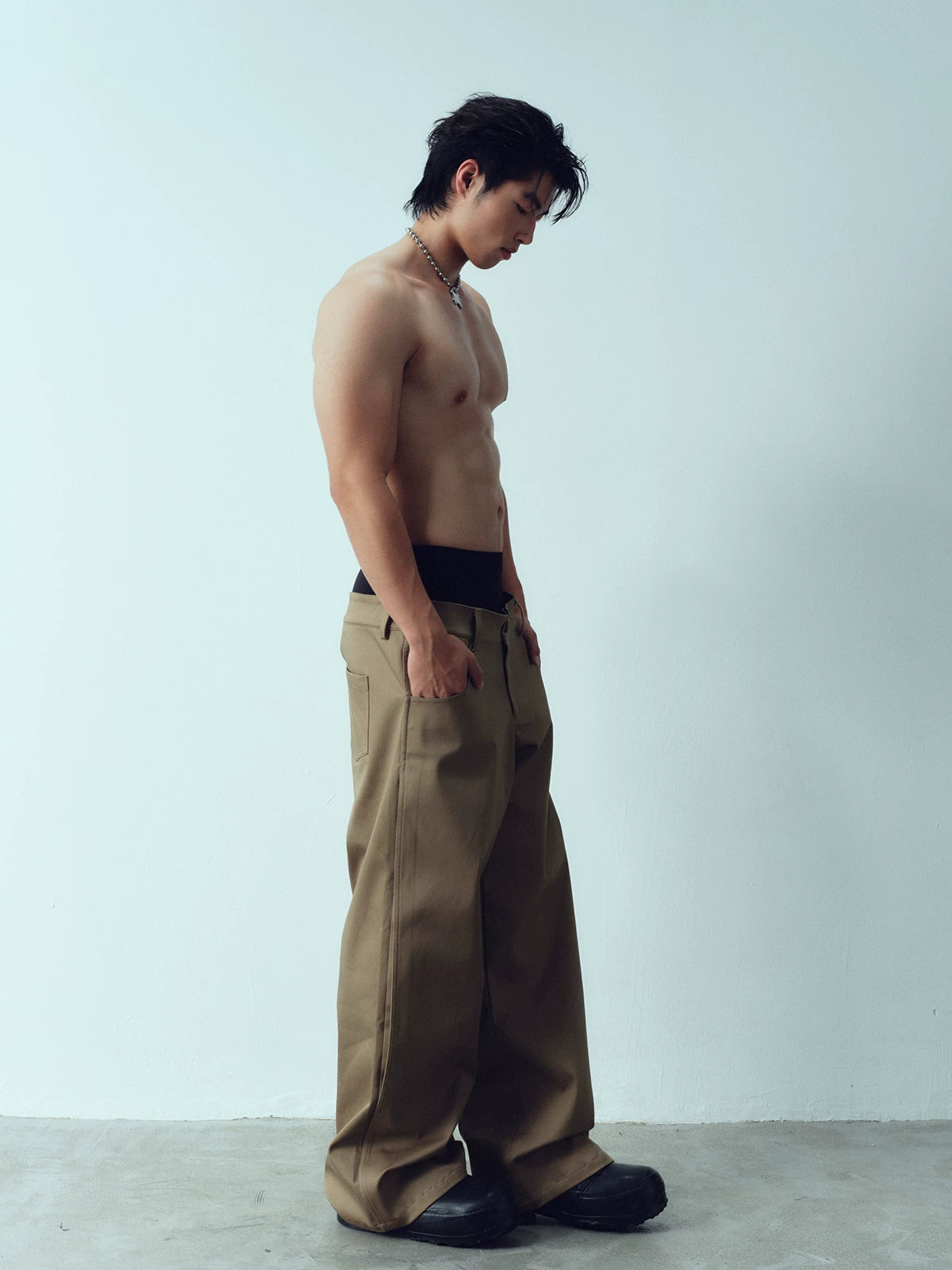 Colorblock Khaki Wide Leg Pants