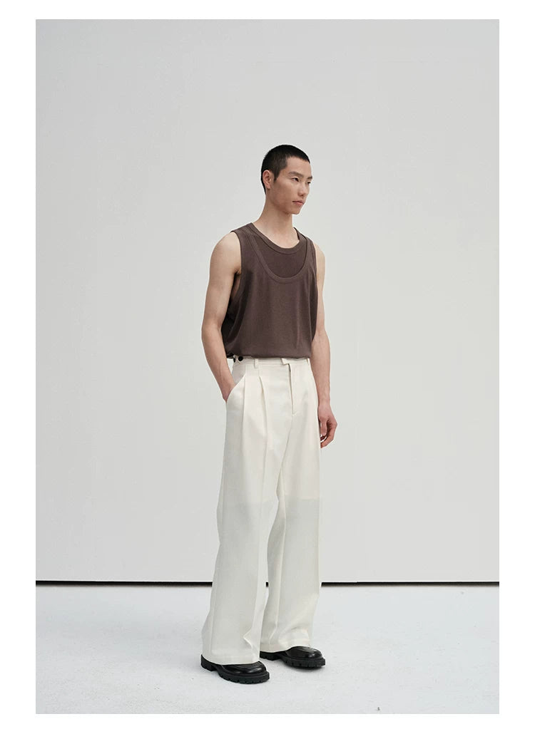 Waist-Adjustable Striped Flared Merino Wool Pants