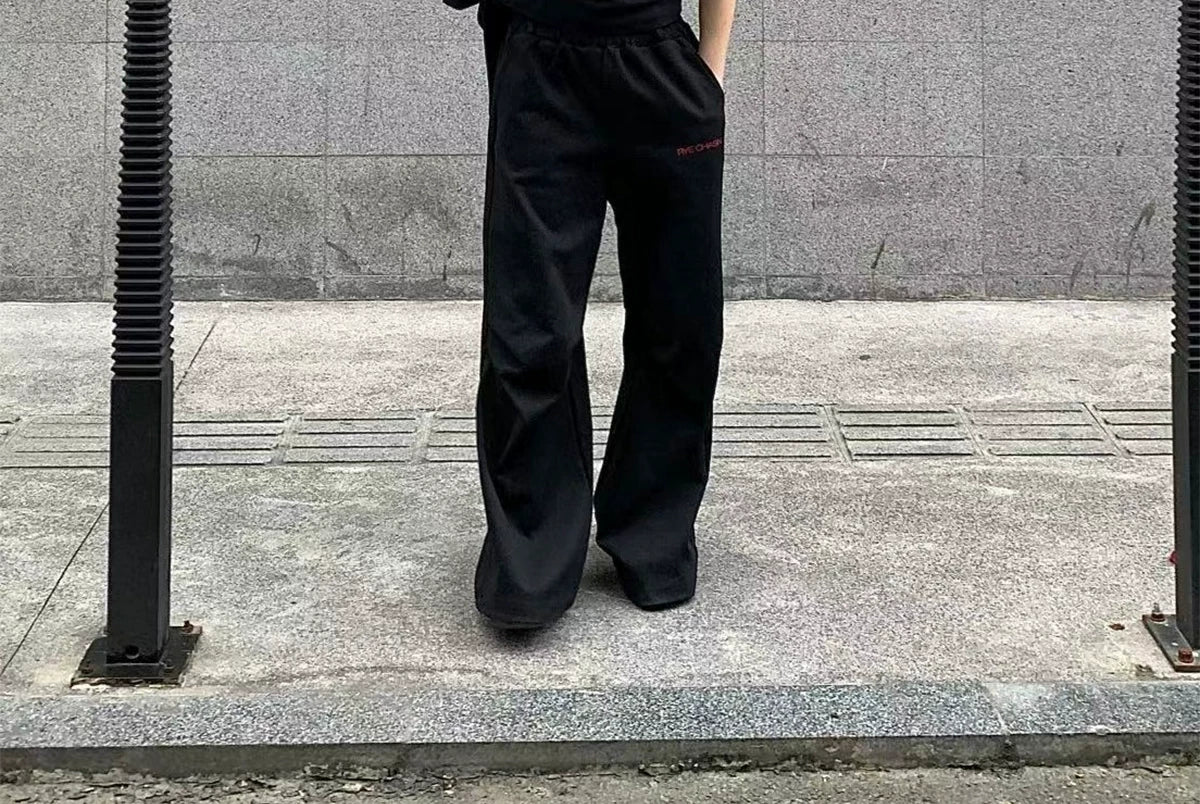 Black Loose Pleated Flare Cotton Sweatpants