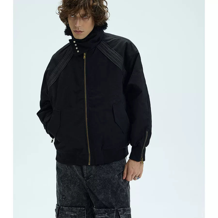 Orange Padded Detachable Fur Bomber Jacket