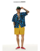 Blue Short Sleeve Cuban Collar Shirts
