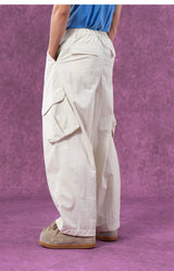 Men's Beige Loose Curved Cargo Pants