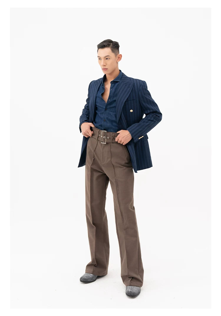 Men's Slim Striped Navy Blazer