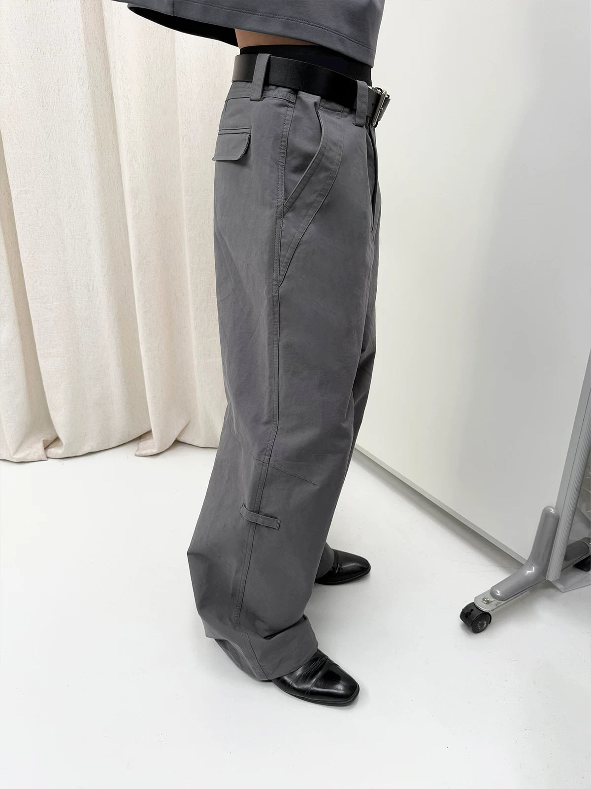 Black Gray Lightweight Washed Parachute Pants