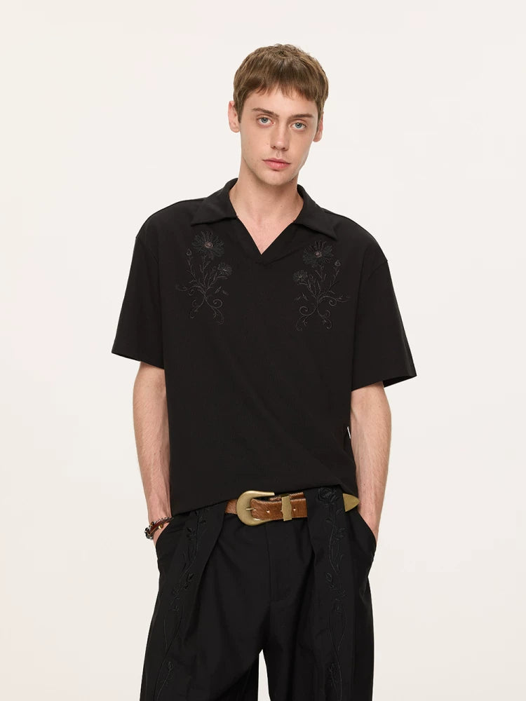Embroidered Seagull V-neck Polo Shirts