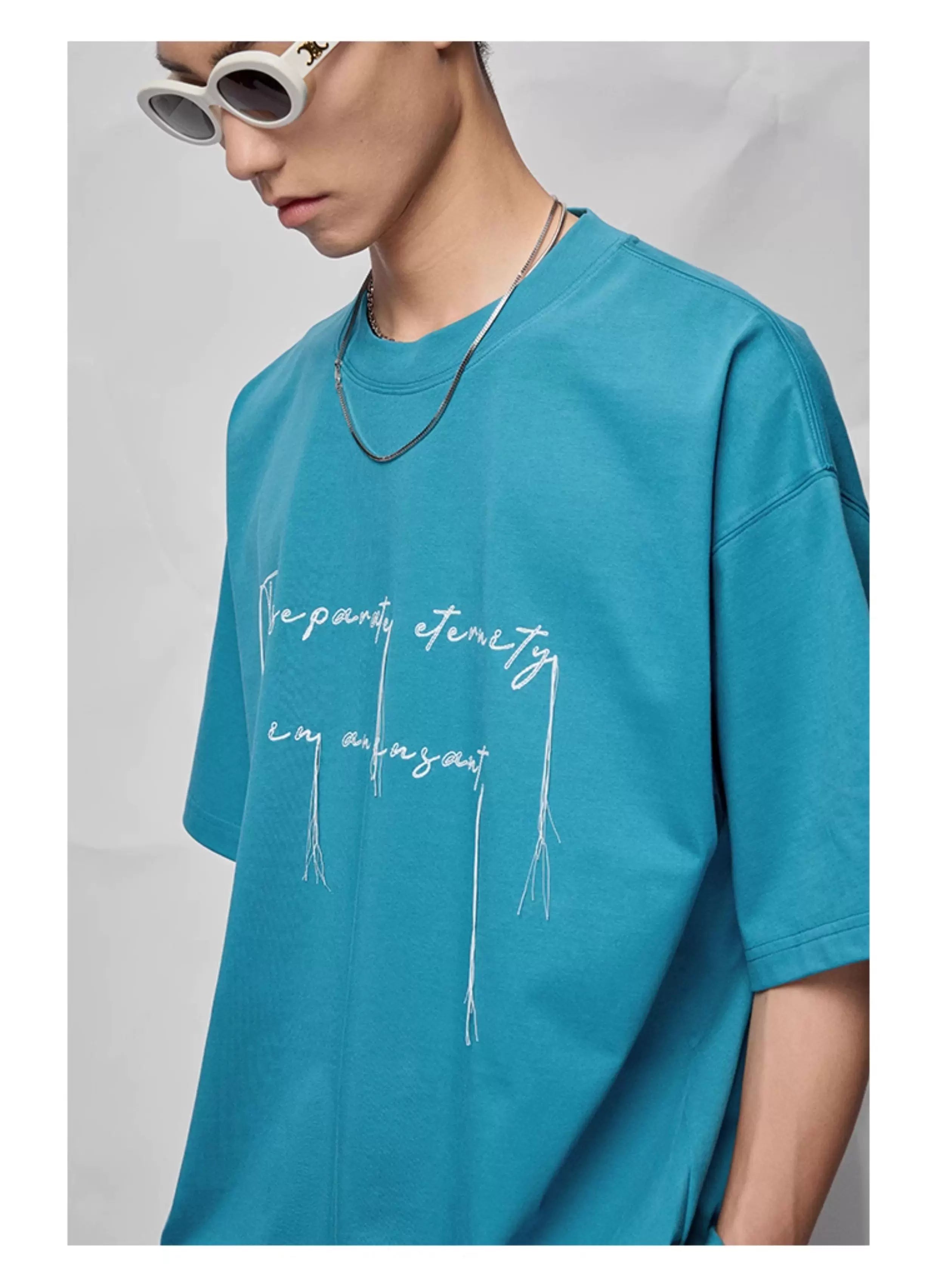 Cotton Blend Embroidered Fringe Tee
