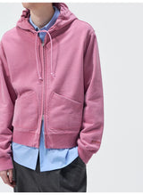 Short Drawstring Embroidered Distressed Hoodie