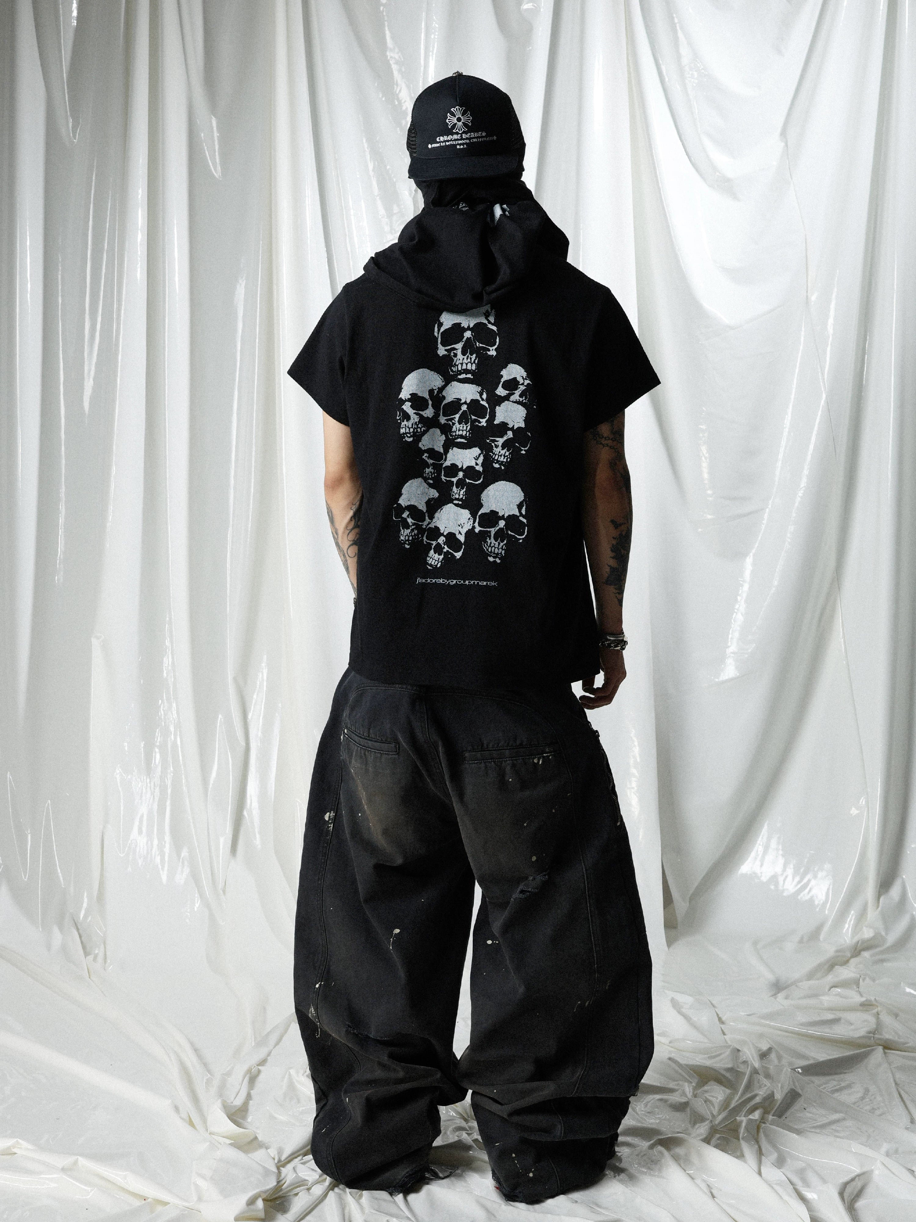 Black Skull Print Pocket Tee