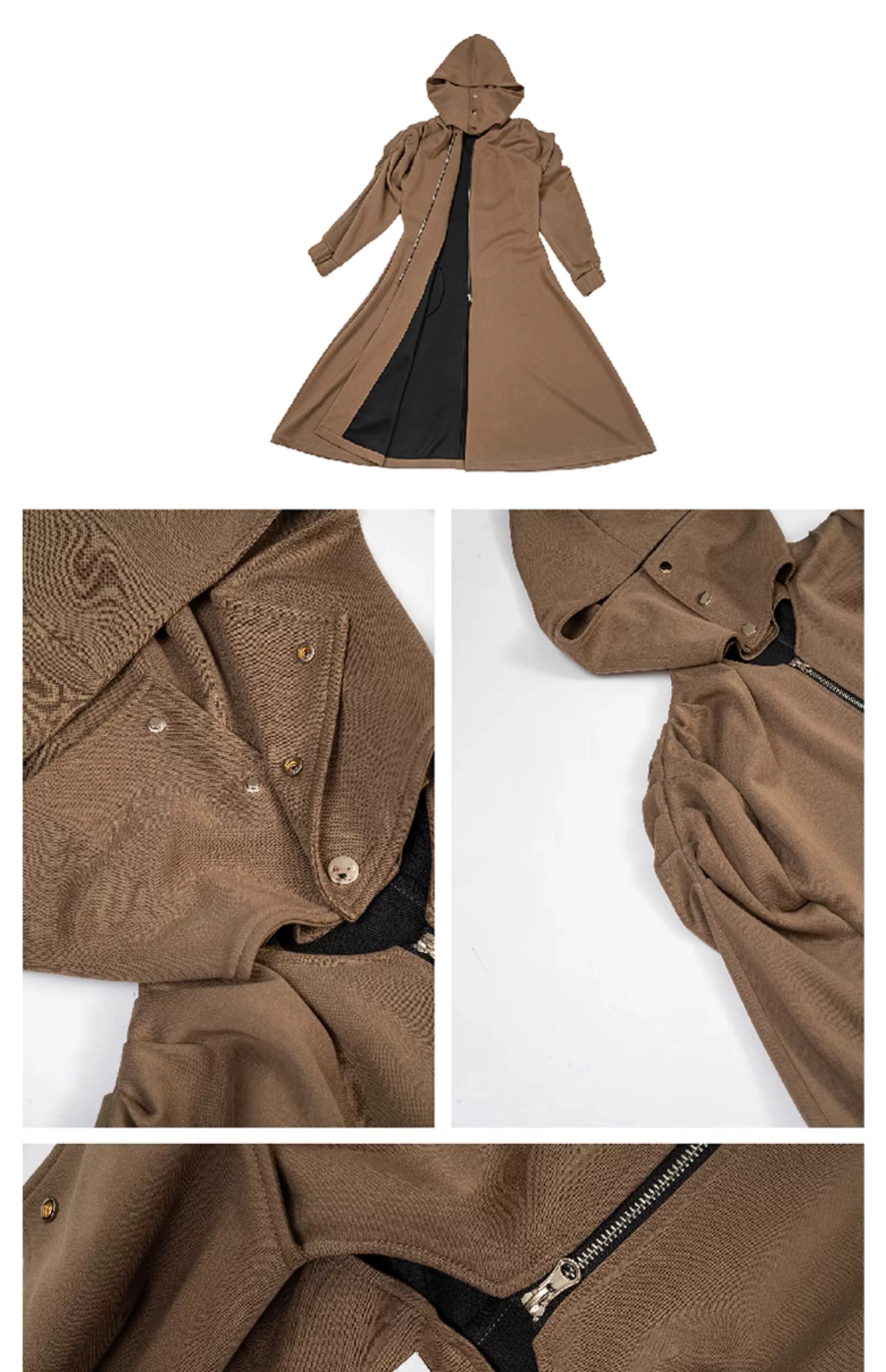 Unisex Hooded Ruched-Waist Cape Coat