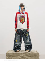 Leopard Print Rhinestone Colorblock Hip-hop Jersey
