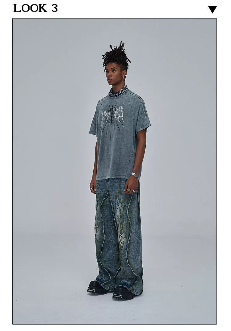 American Wide-Leg Washed Dirtyfit Jeans