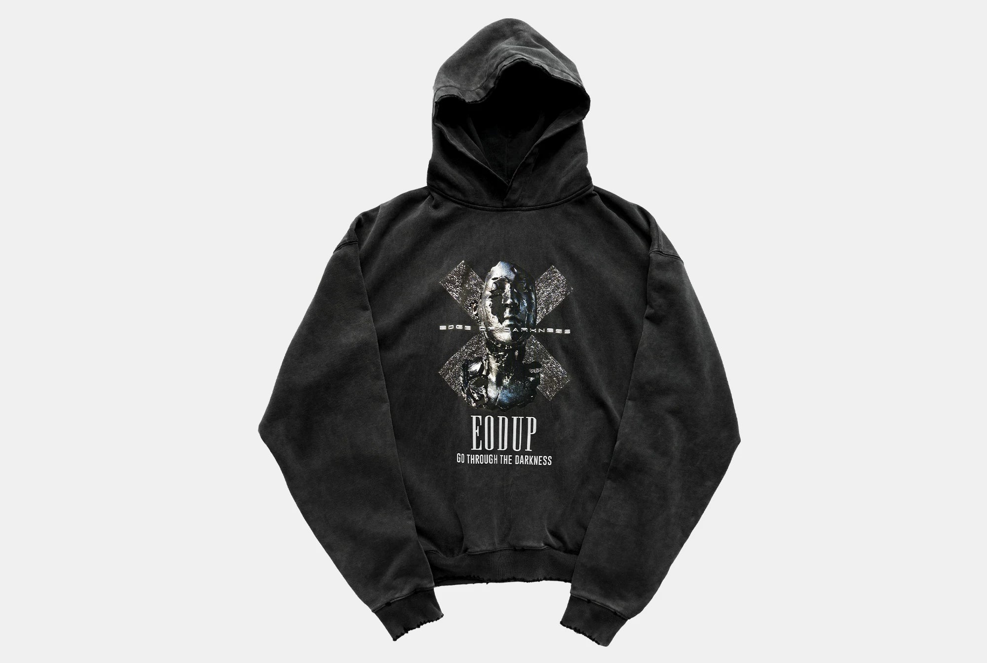 Loose Distressed Dark Metallic Print Sweatshirt