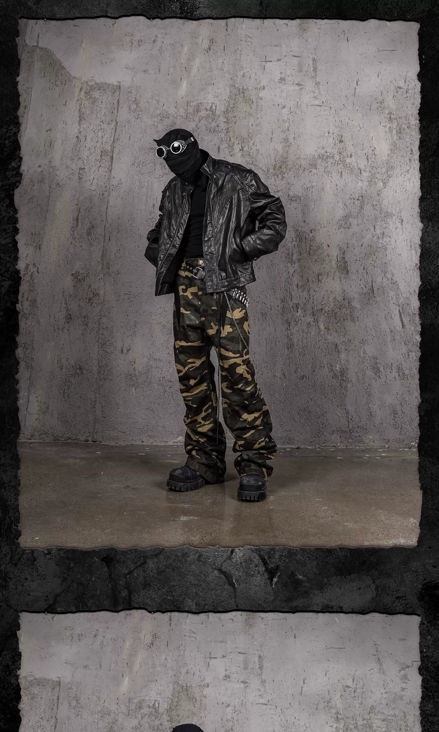 Oversized Distressed Nightfang Leather Biker Jacket