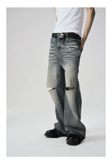Two-Tone Distressed Wide Leg Flared Jeans