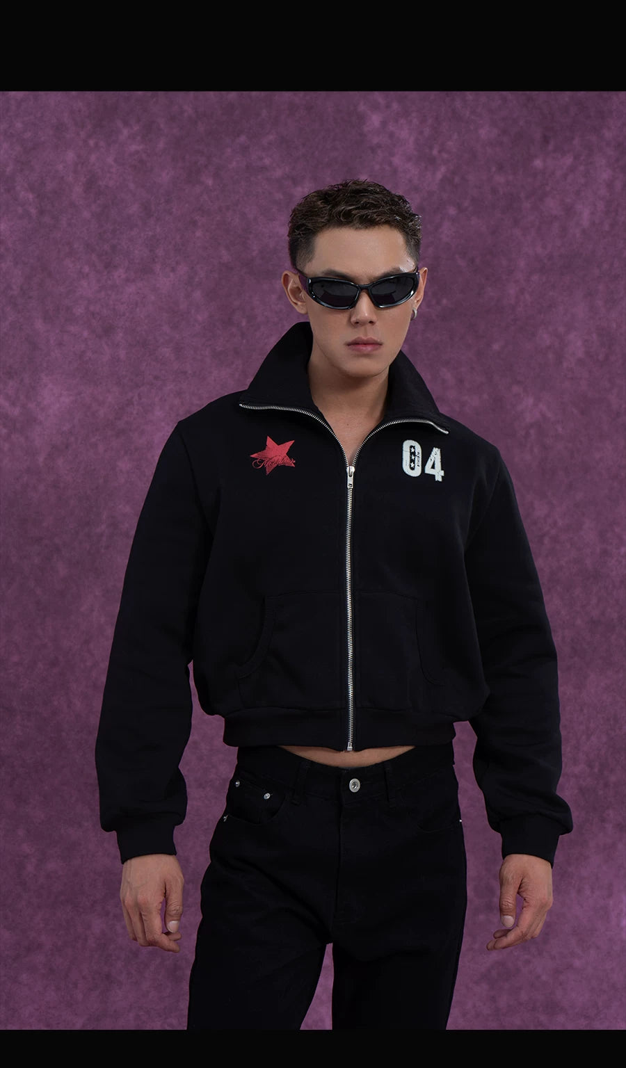 Gray Black Digital Print Zip Jacket