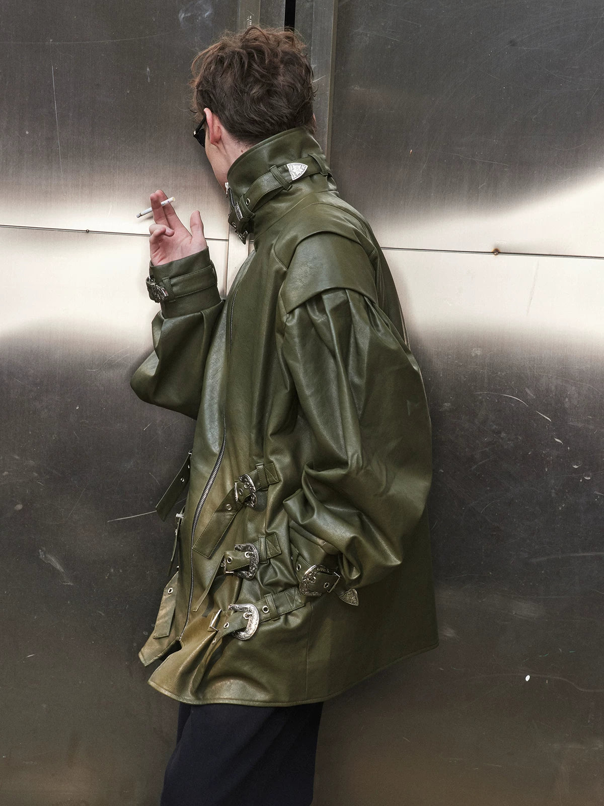 Loose Riveted Punk Leather Jacket