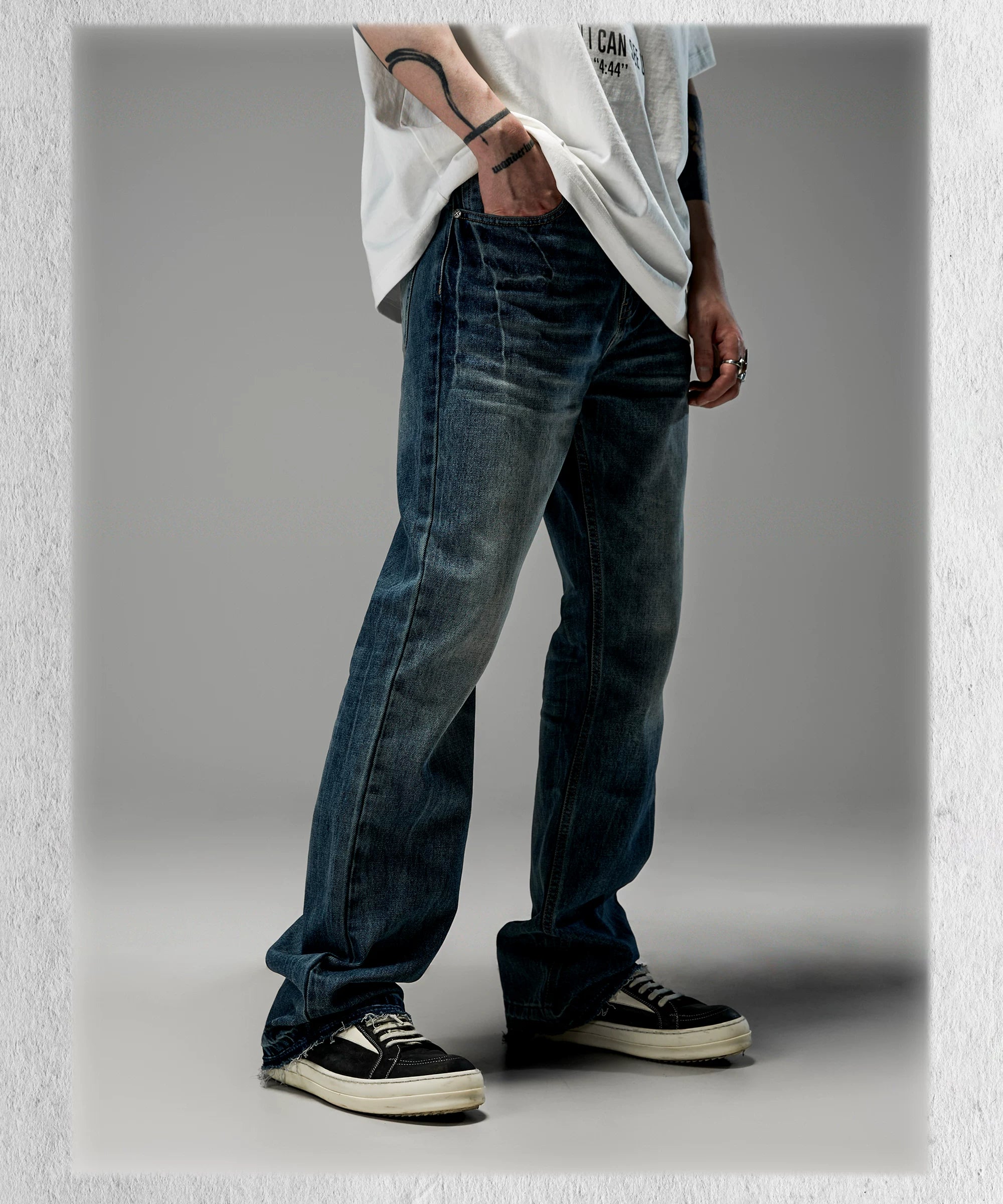 Heavy Washed Loose Flared Stacked Jeans