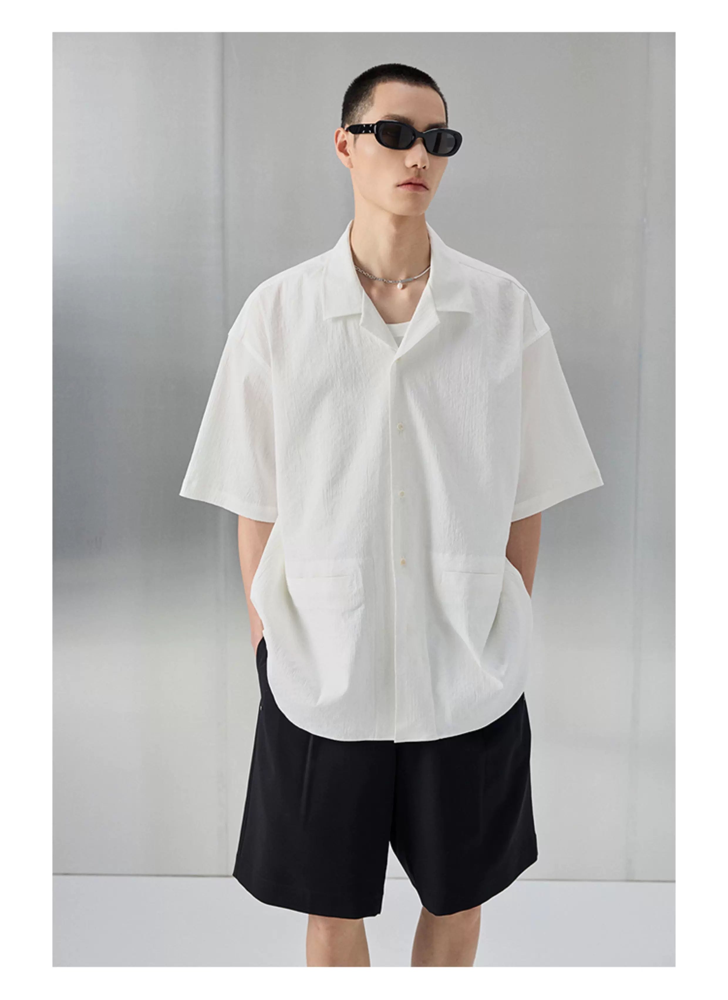 Bark Textured Cuban Collar Casual Shirt
