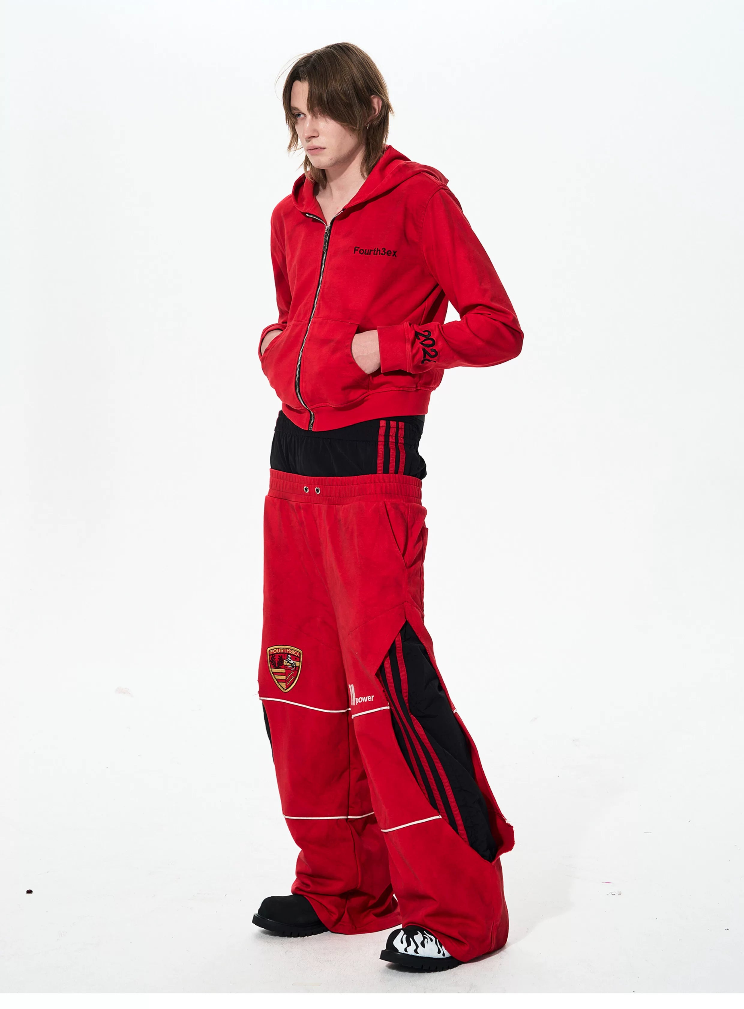 Men's Double-Waistband Striped Embroidered Sweatpants