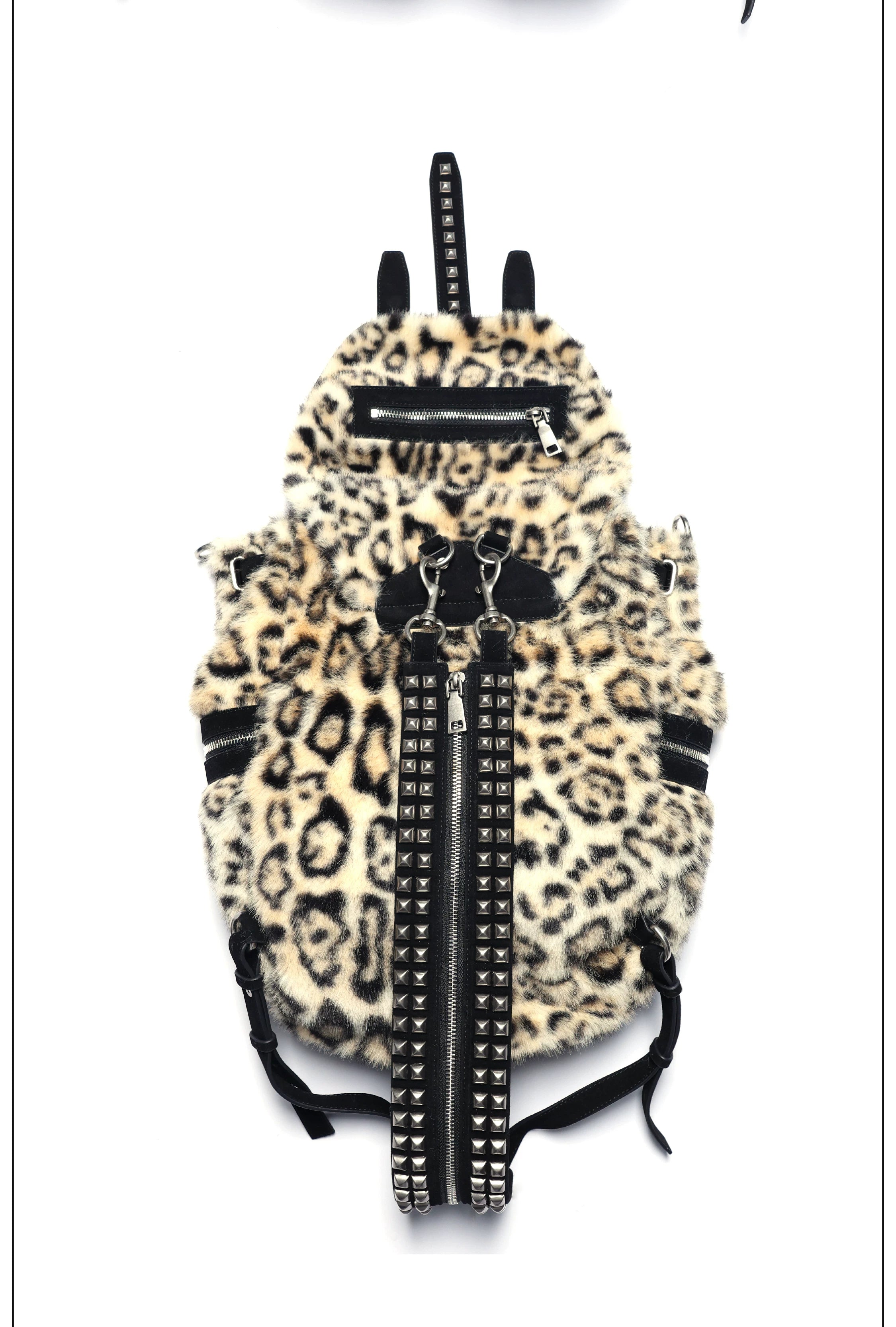 Riveted Adjustable Two-tone Leather Bucket Backpack