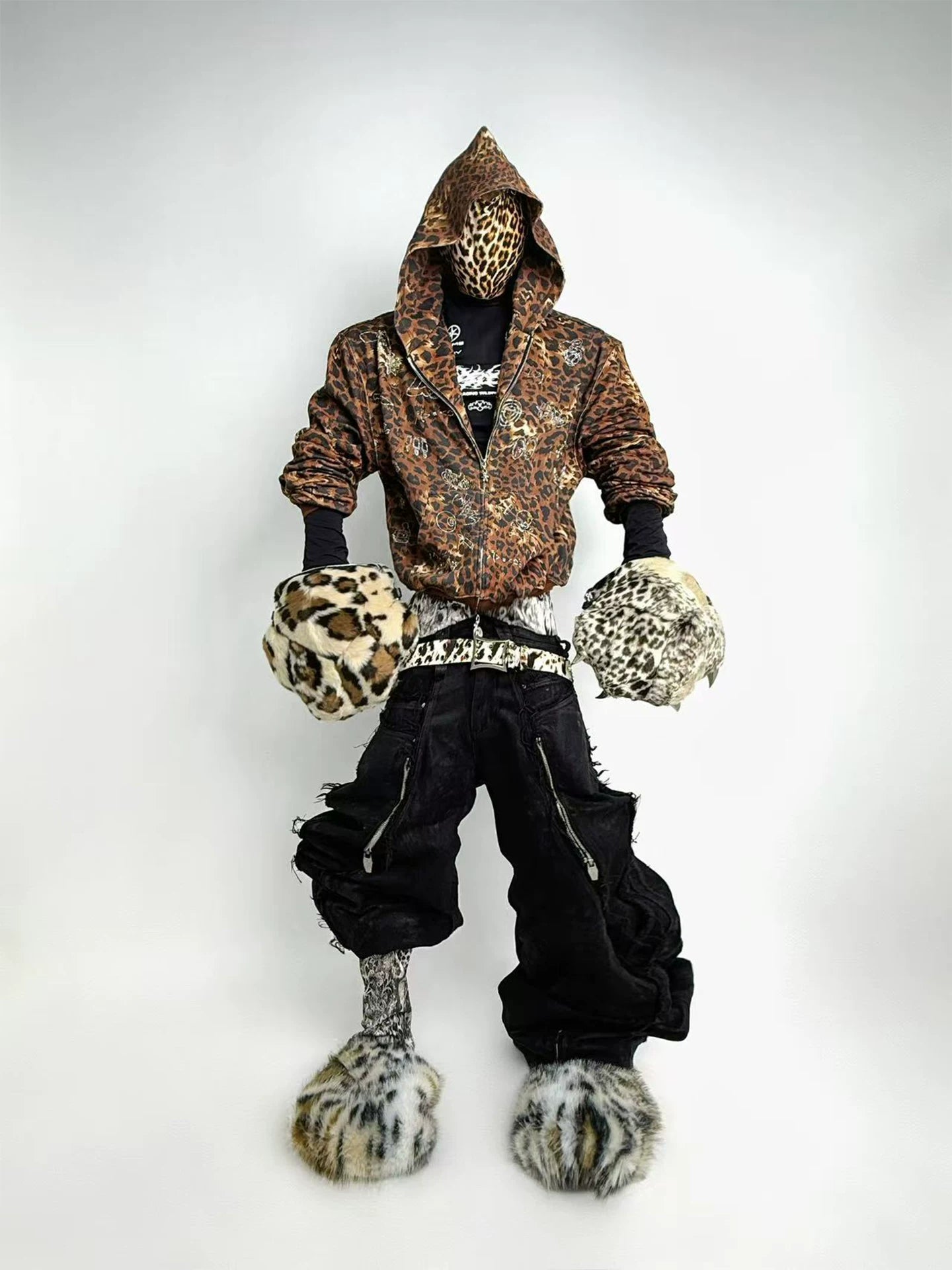 Vintage Rhinestone Leopard Bear Hoodie
