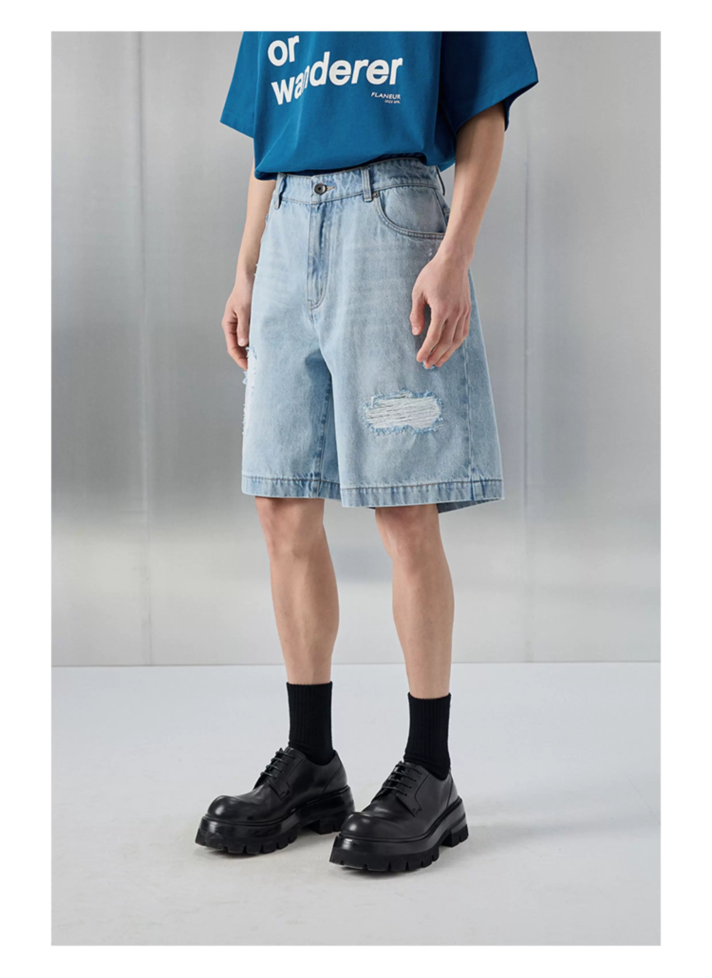 Distressed Patched Denim Pants