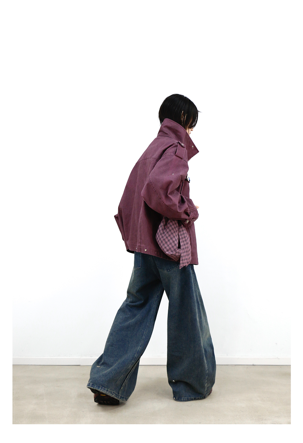 Plaid Hooded Smoke-Dyed Violet M65 Jacket