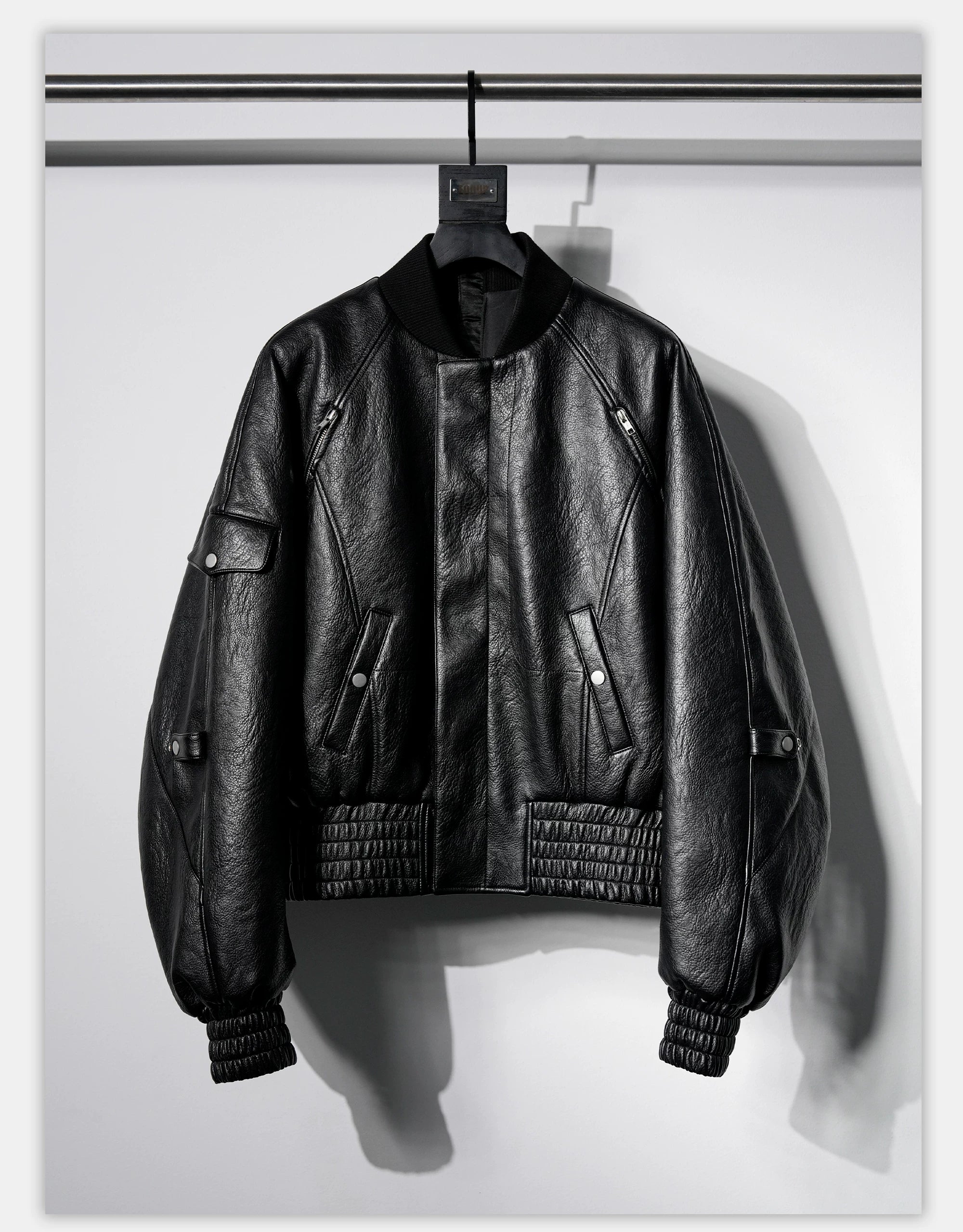 Dark Textured Curve Sleeve Bomber Jacket