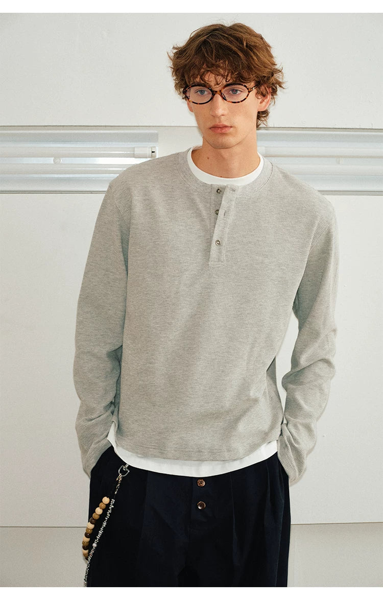 Men’s Waffle Henley Twofer Long-Sleeved Tees