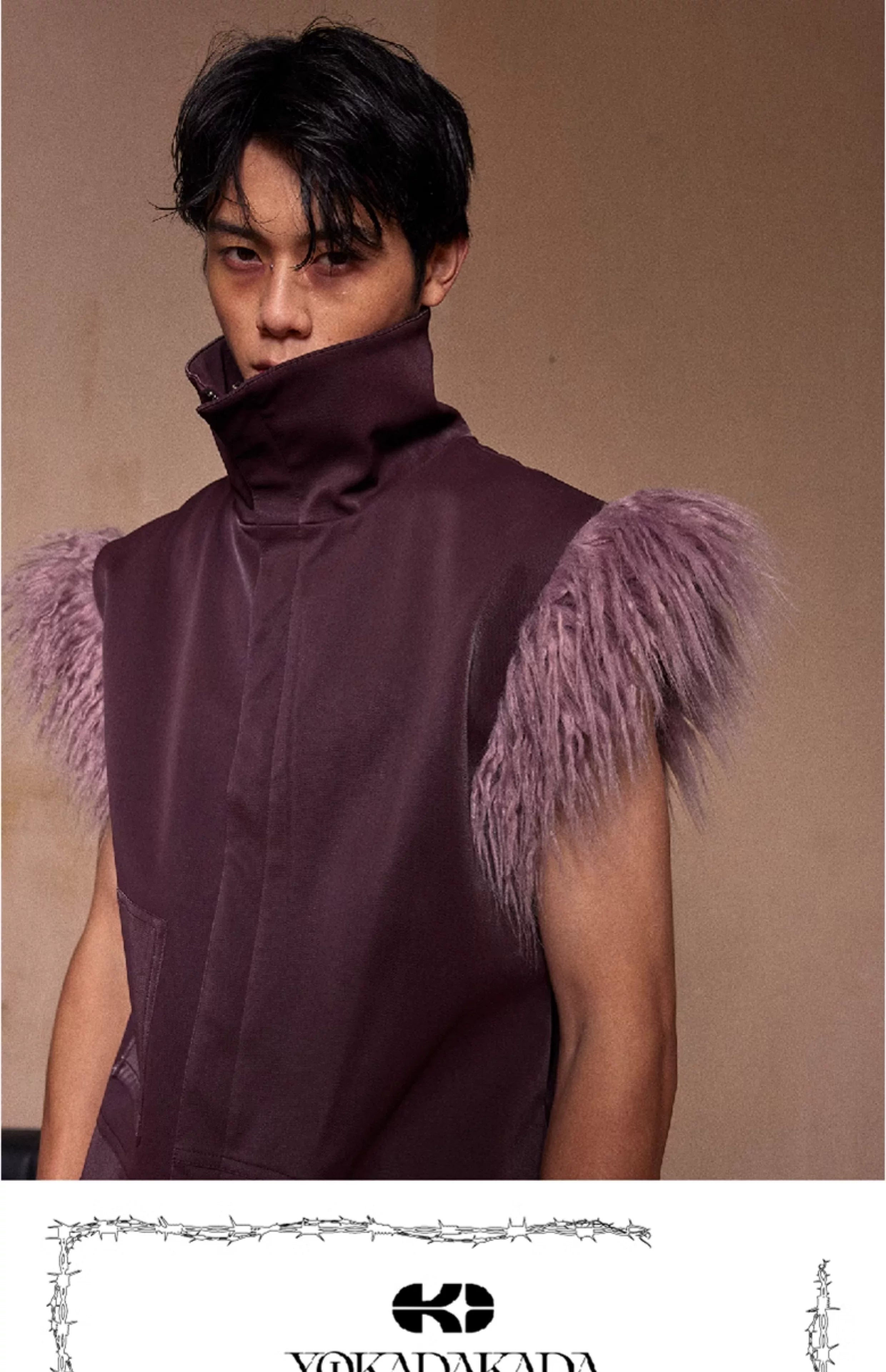 Y2K Fur-Sleeved High-Neck Zipper Vest